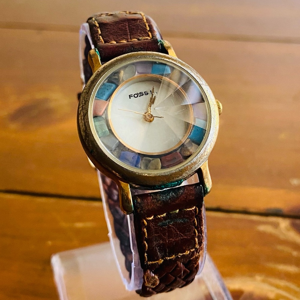 1994 MULTI COLORED FOSSIL STONE MOTHER OF PEARL WATCH PC-7330 (004188)